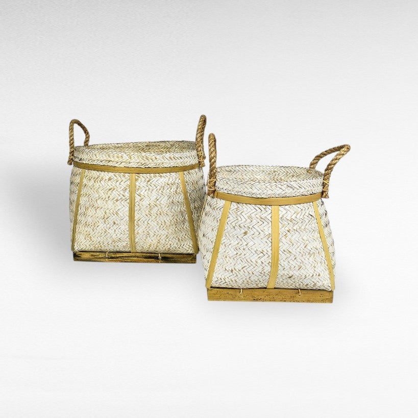 BAMBOO BASKET SET OF 2 WHITE