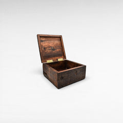 ROUGH WOOD SQ. BOX WITH ANT. BRASS 33x33x17,5cm - Chora Mykonos