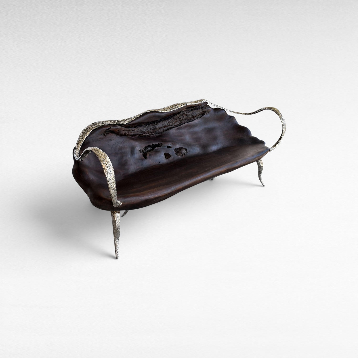 BENCH SUAR WOOD & STAINLESS STEEL BLACK & SILVER - Chora Mykonos