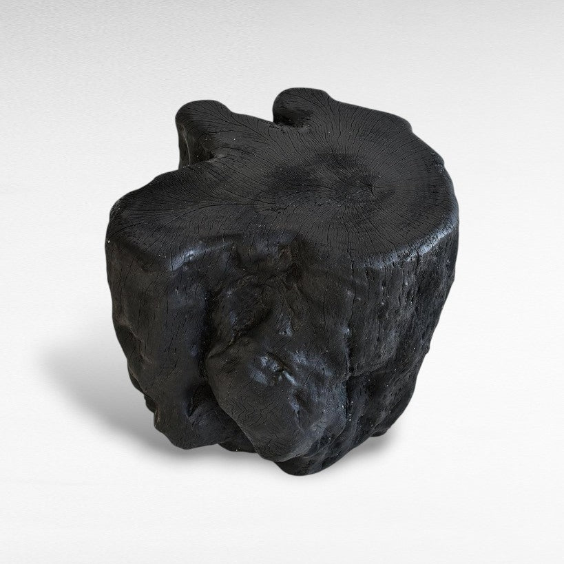 EUPHORIA LONGANA BURNED BLACK STOOL 46x40x50cm - Chora Mykonos