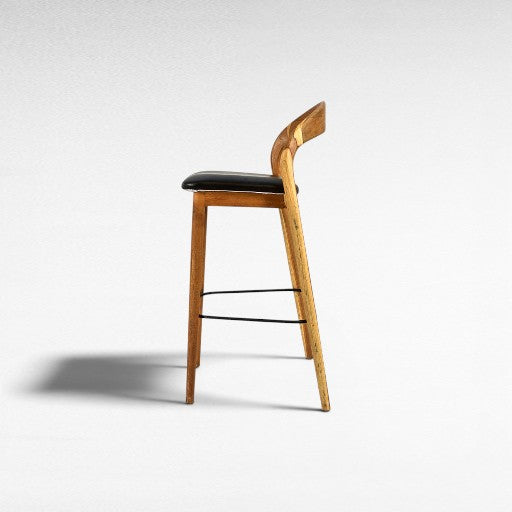 TEAK WOOD AND LEATHER BAR STOOL W50 |D45 |H105 CM
