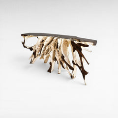 BLEACHED /BROWN TEAK CONSOLE W/ GLASS 180x40x80cm - Chora Mykonos