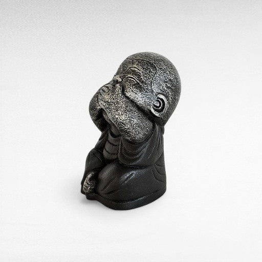 BLIND-DEAF-MUTE SET OF 3 SHAOLINS SILVER & BLACK H.20 CM - Chora Mykonos