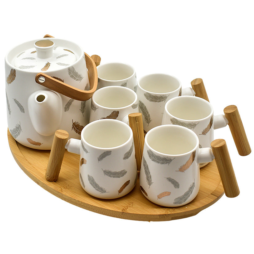 TEA CUPS SET OF 6 WITH WOODEN TRAY