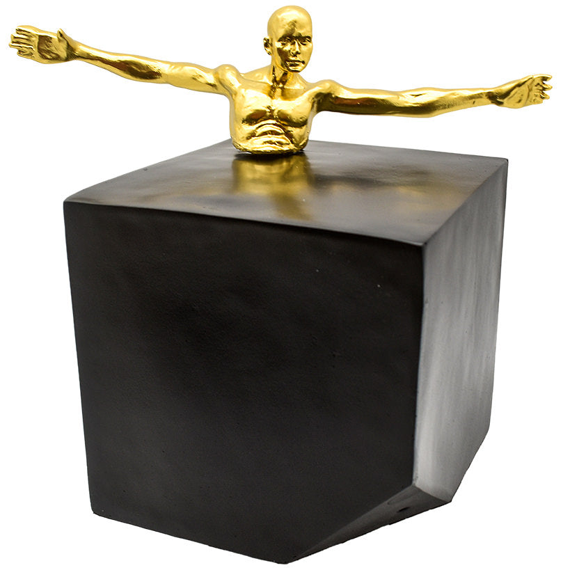 GOLD FIGURINE INSIDE BLACK STAND