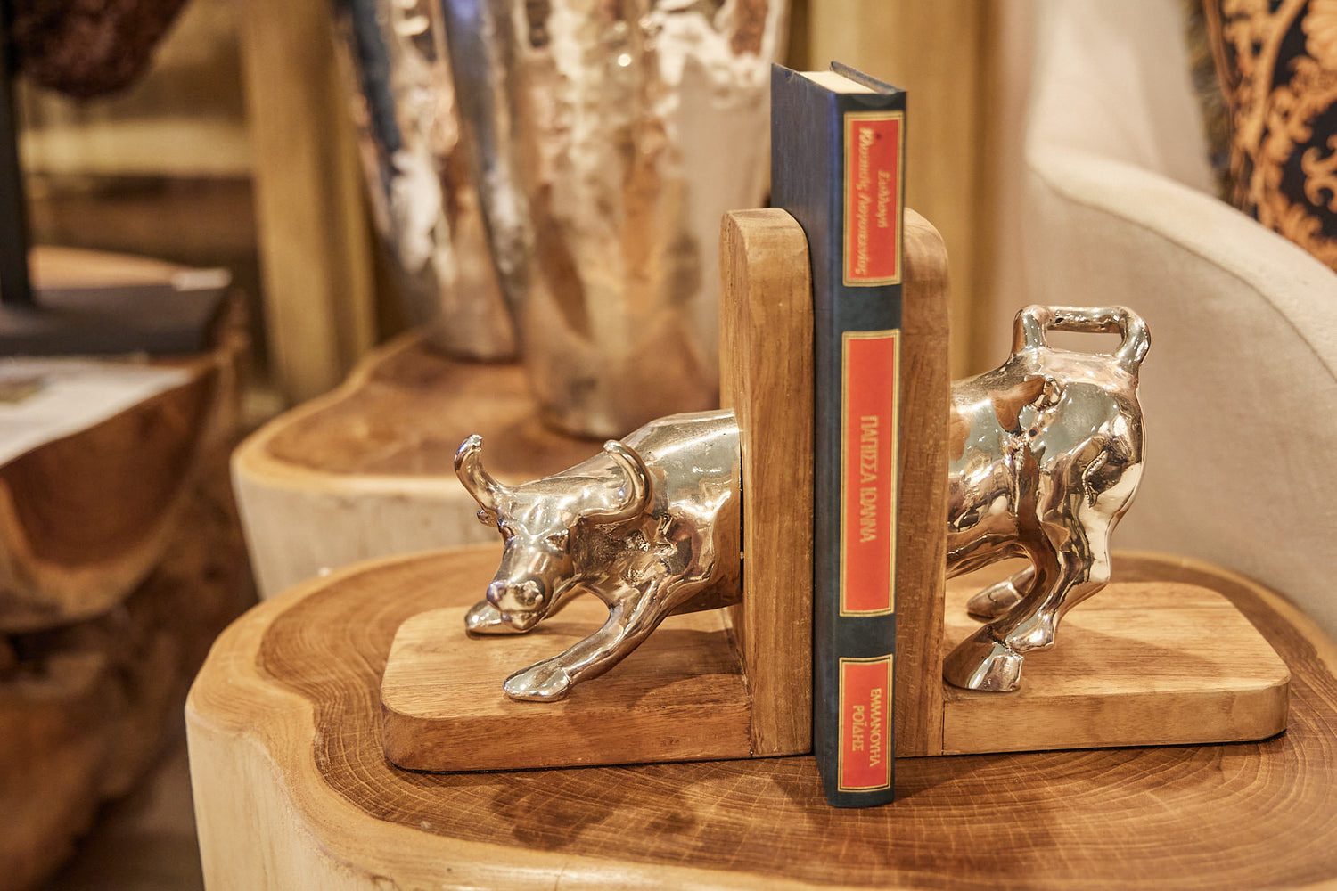 BOOKEND TEAK WOOD WITH SHINY NICKEL