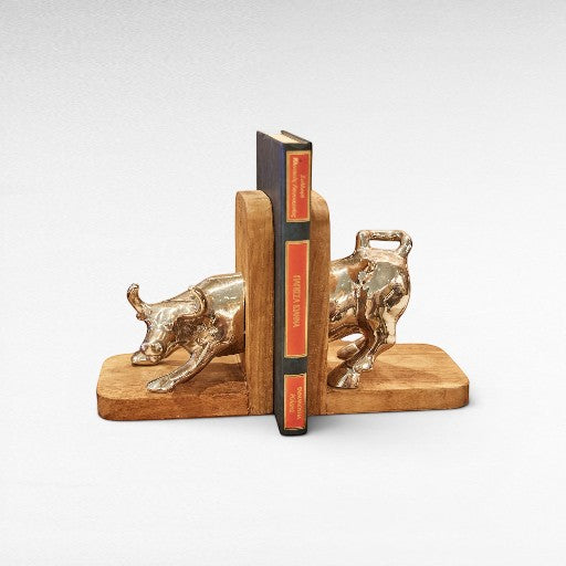 BOOKEND TEAK WOOD WITH SHINY NICKEL