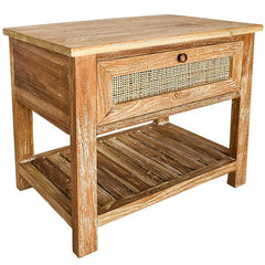 BEDROOM SIDE TABLE WITH VIENNESE RATTAN 60x40x50cm - Chora Mykonos