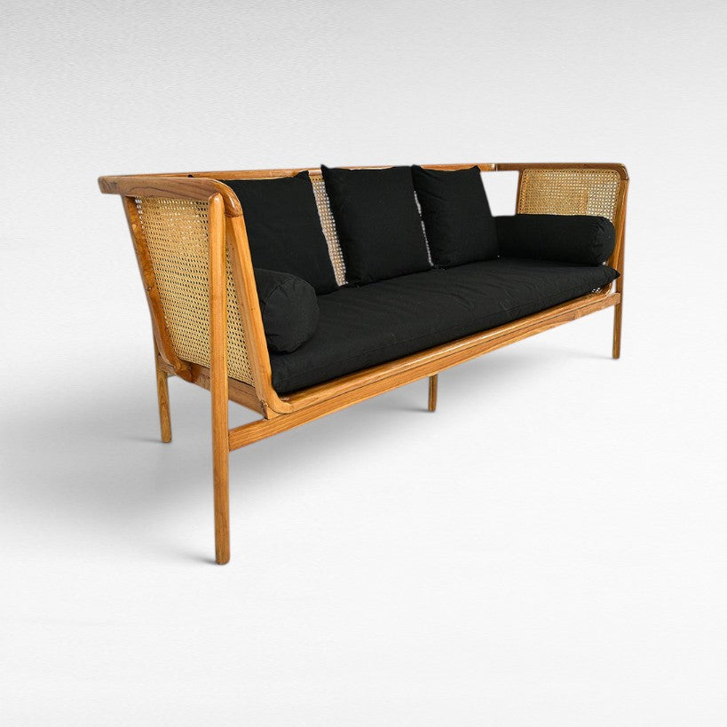 TEAK WOOD AND VIENNESE RAFFIA SOFA