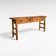 Chora Barefoot Luxury Living rustic reclaimed teak wood console table with four drawers and natural grain finish