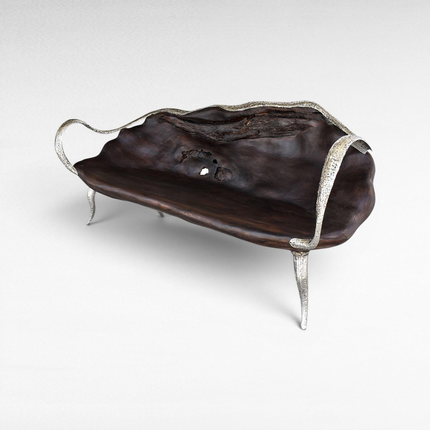 BENCH SUAR WOOD & STAINLESS STEEL BLACK & SILVER - Chora Mykonos