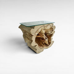 BLEACH TAMARINE CONSOLE TABLE W/ GLASS 80x45x80cm - Chora Mykonos