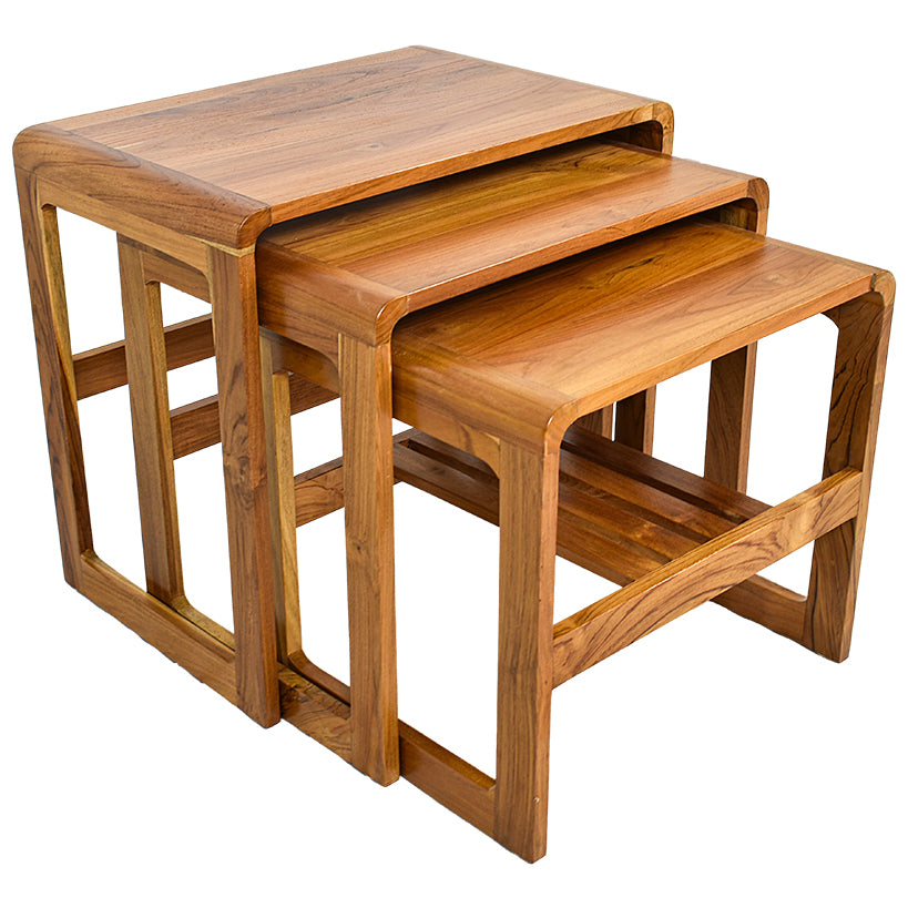 TEAK WOOD SIDE TABLES SET OF 3 W60 |D40 |H55 CM, W55 |D40 |H50 CM, W50 |D40 |H45 CM