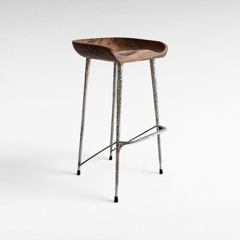 BAR STOOL TEAK WOOD & STAINLESS STEEL - Chora Mykonos