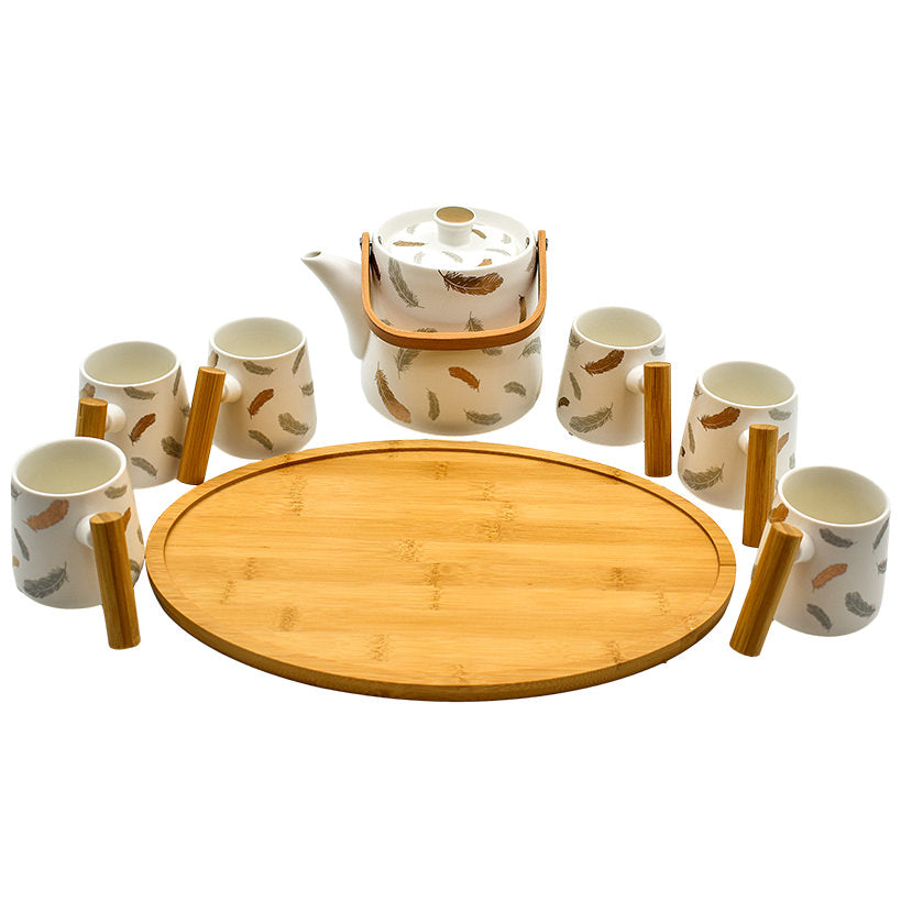 TEA CUPS SET OF 6 WITH WOODEN TRAY