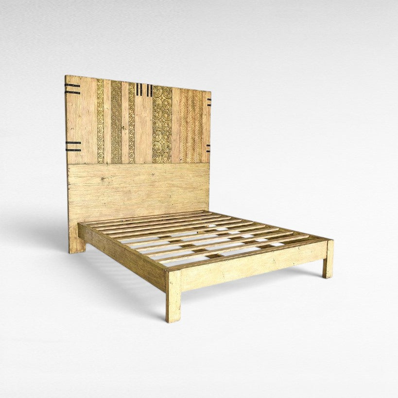 HEAD BOARD & BED OLIVE COLOR & TEAK WOOD 205x205/185x185 - Chora Mykonos
