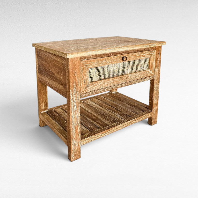 BEDROOM SIDE TABLE WITH VIENNESE RATTAN 60x40x50cm - Chora Mykonos