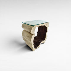BLEACH TAMARINE CONSOLE TABLE W/ GLASS 80x80x45cm - Chora Mykonos