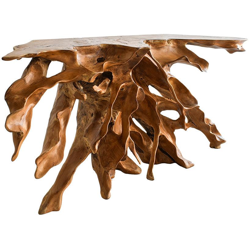 NAT CARVED CONSOLE TABLE W/ GLASS 178x44x81cm - Chora Mykonos