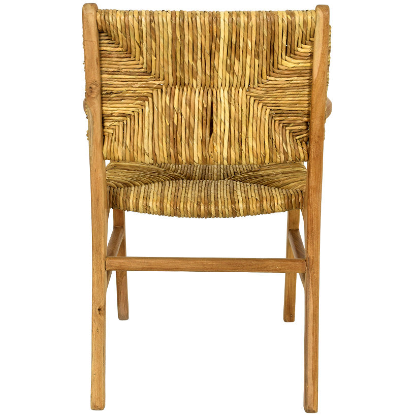 TEAK DINING CHAIR WITH NATURAL RAFFIA & ARM