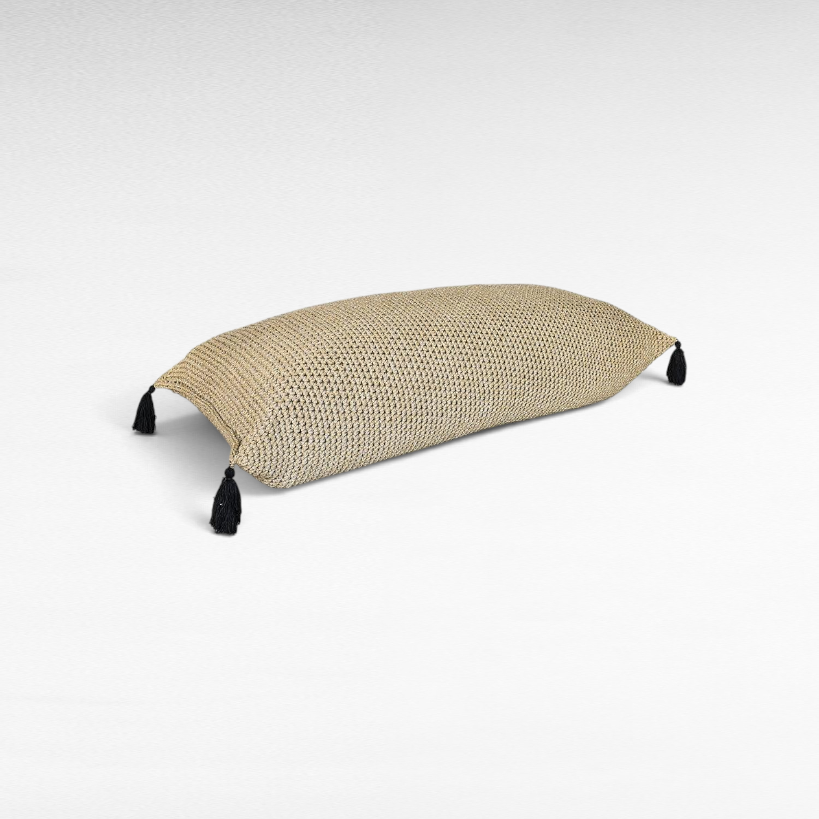 POUF ROPE NATURAL WITH BLACK FRINGES 160x70cm - Chora Mykonos