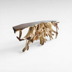 BLEACHED /BROWN TEAK CONSOLE W/ GLASS 180x40x80cm - Chora Mykonos