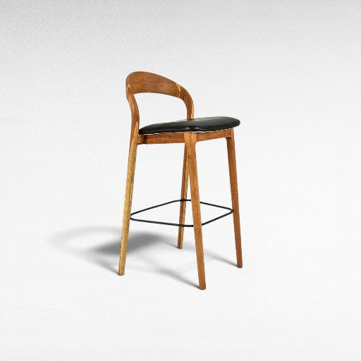 TEAK WOOD AND LEATHER BAR STOOL W50 |D45 |H105 CM