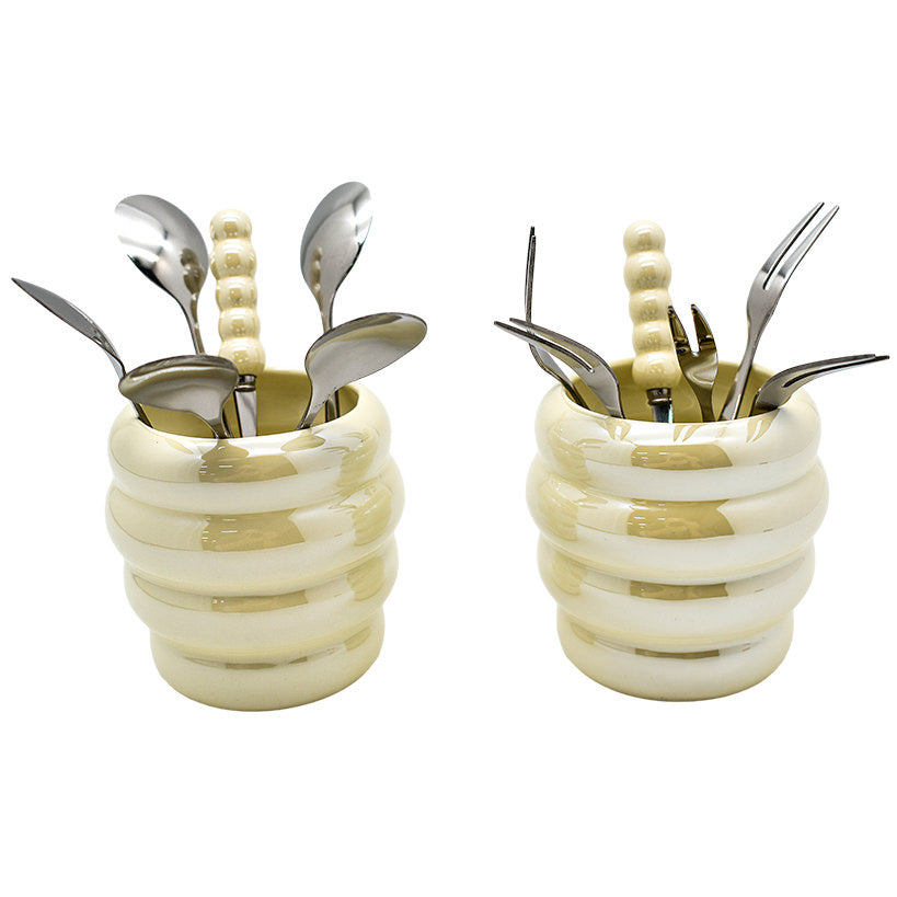 SNACKING FORKS AND SPOONS CREAM COLOUR SET OF 2 BOWLS WITH 6 ITEMS EACH