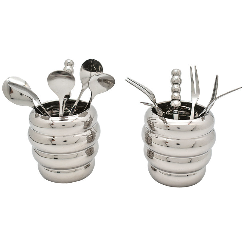 SNACKING FORKS AND SPOONS SILVER COLOR SET OF 2 BOWLS WITH 6 ITEMS EACH