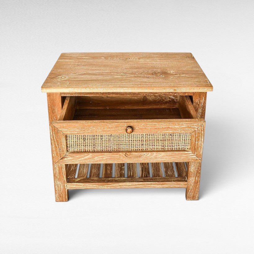 BEDROOM SIDE TABLE WITH VIENNESE RATTAN 60x40x50cm - Chora Mykonos