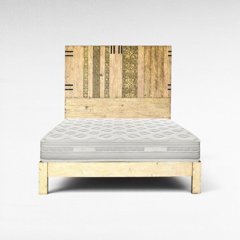 HEAD BOARD & BED OLIVE COLOR & TEAK WOOD 205x205/185x185 - Chora Mykonos