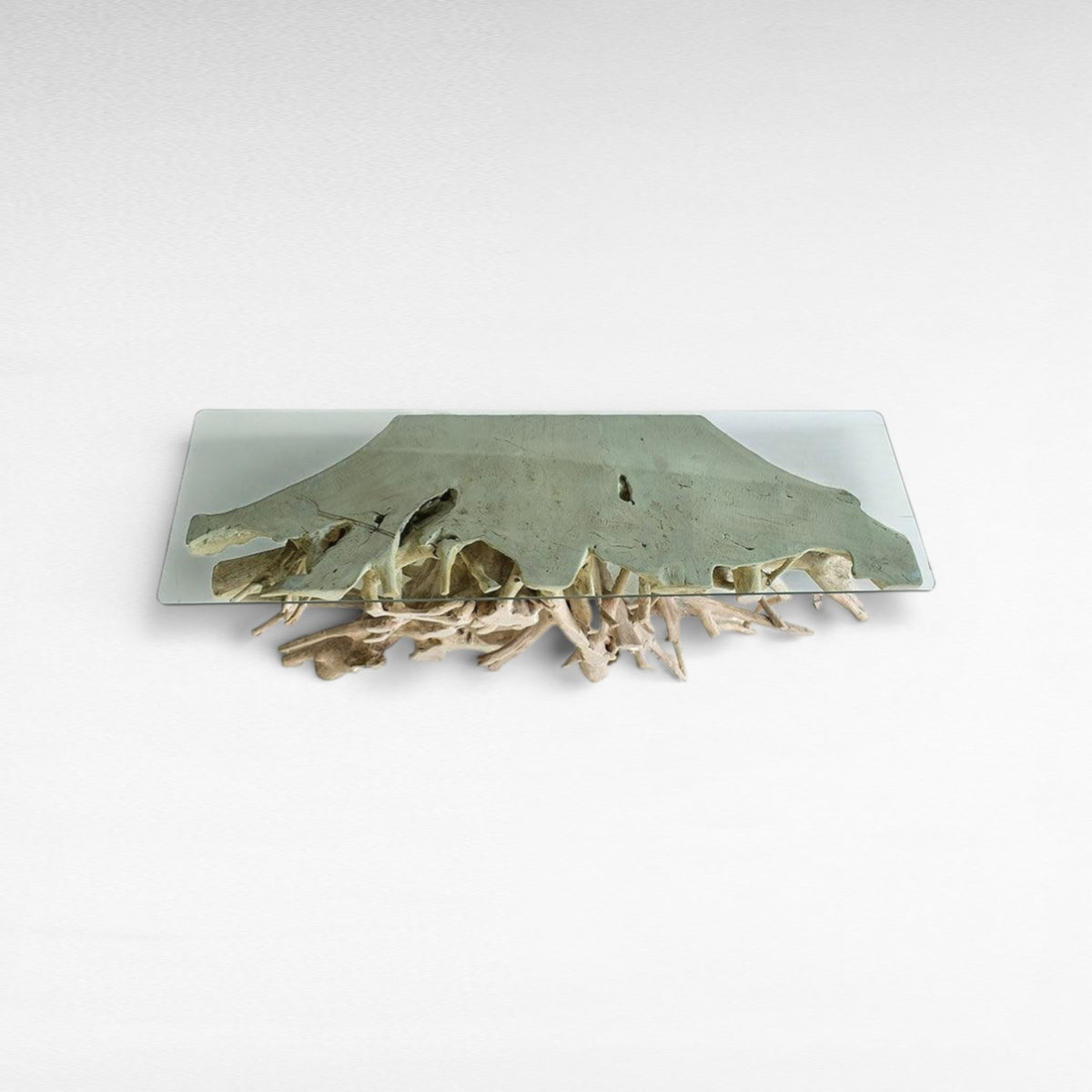 BLEACHED TEAK CONSOLE WITH GLASS 155x45x80cm - Chora Mykonos