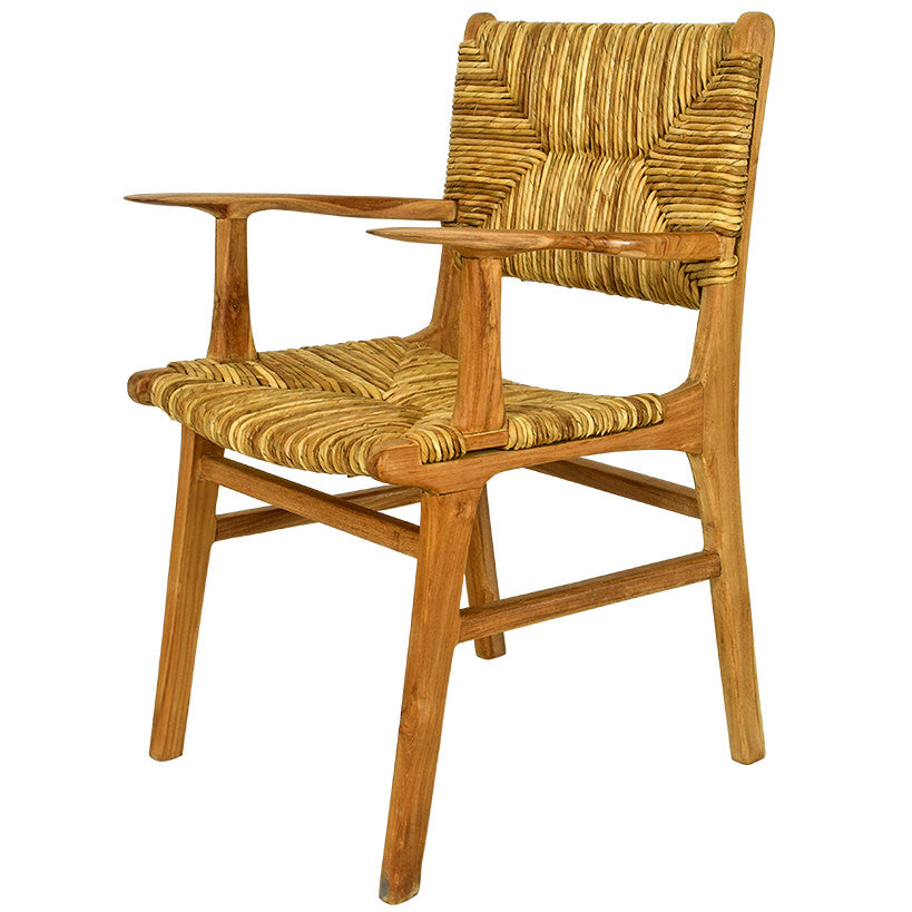 TEAK DINING CHAIR WITH NATURAL RAFFIA & ARM