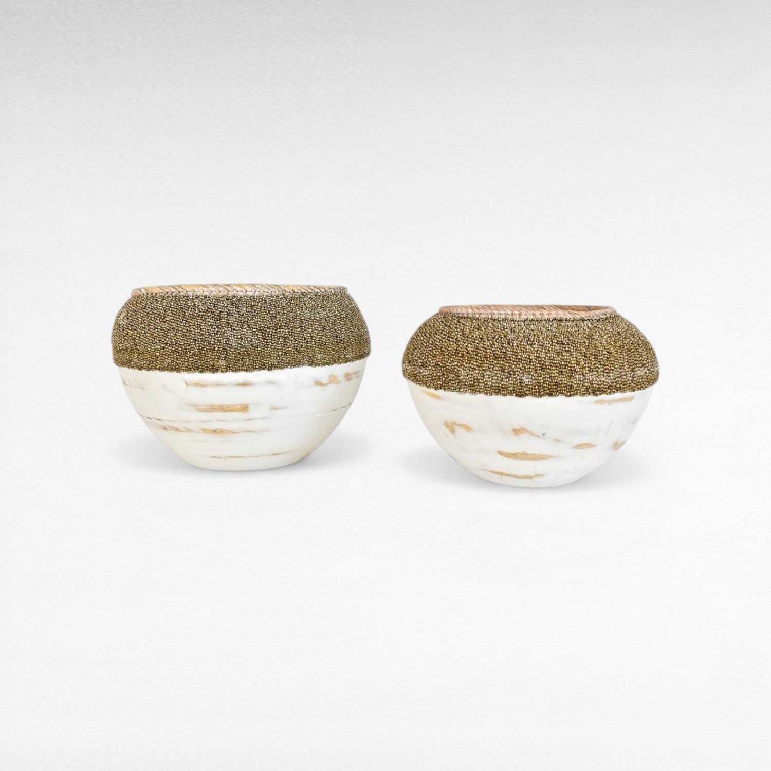 WOODEN BOWL WITH BEADS SET OF 2 - Chora Mykonos
