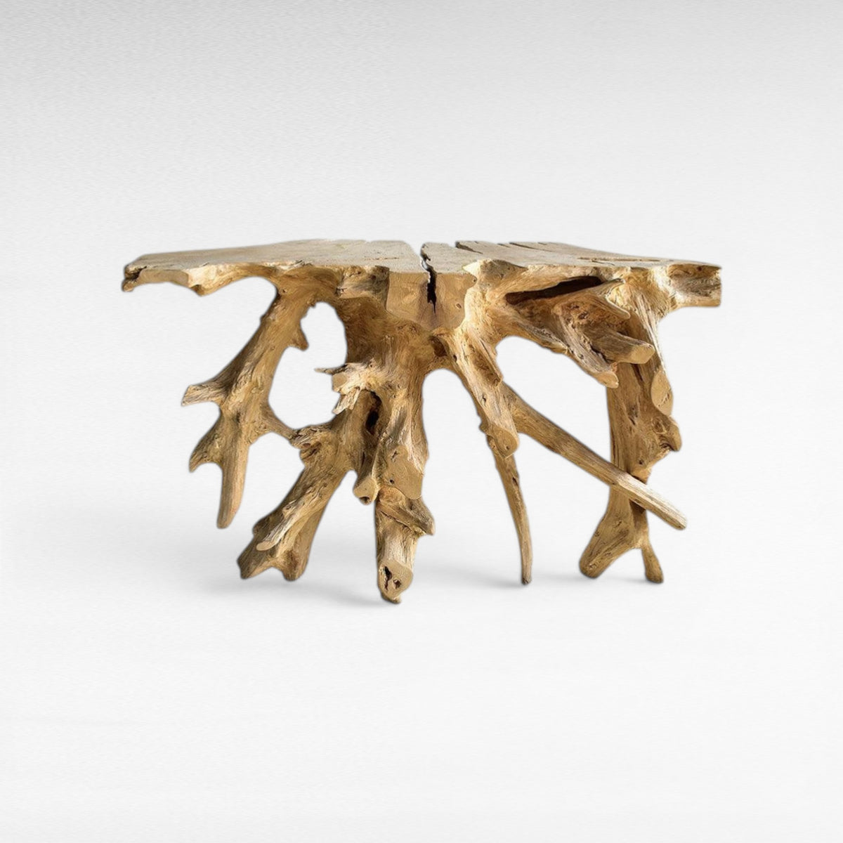 BLEACHED TEAK CONSOLE WITH GLASS 110x45x80cm - Chora Mykonos