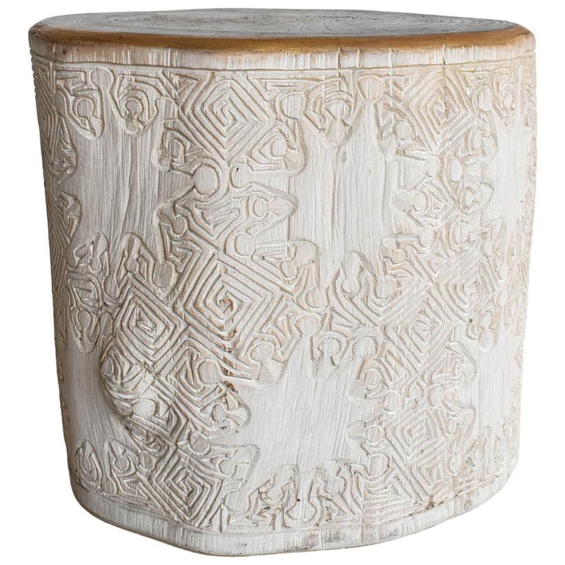 BLEACHED TEAK WOOD CARVED SIDE TABLE W40 |D40 |H40 CM