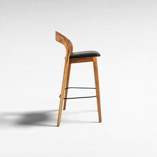 TEAK WOOD AND LEATHER BAR STOOL W50 |D45 |H105 CM