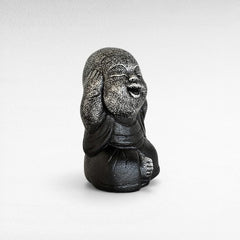 BLIND-DEAF-MUTE SET OF 3 SHAOLINS SILVER & BLACK H.20 CM - Chora Mykonos