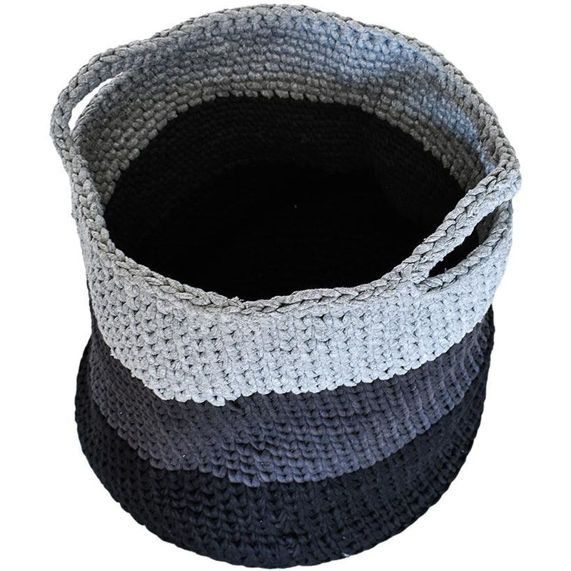 HANDMADE COTTON LAUNDRY BASKET TONES OF GREY Chora Mykonos