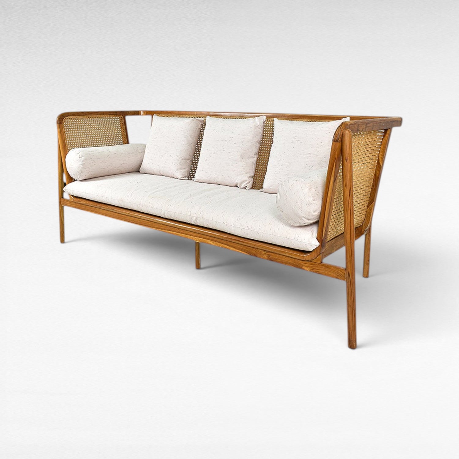 TEAK WOOD AND VIENNESE RAFFIA SOFA