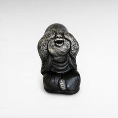 BLIND-DEAF-MUTE SET OF 3 SHAOLINS SILVER & BLACK H.20 CM - Chora Mykonos