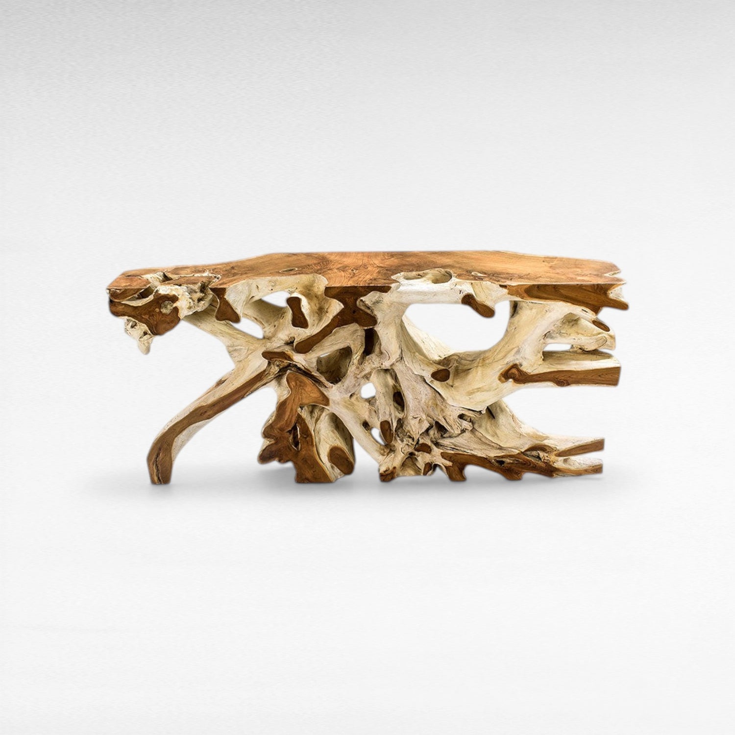 TEAK WOOD ROOT WITH GLASS BLEACHED & NATURAL COLOR W180 |D40 |H80 CM