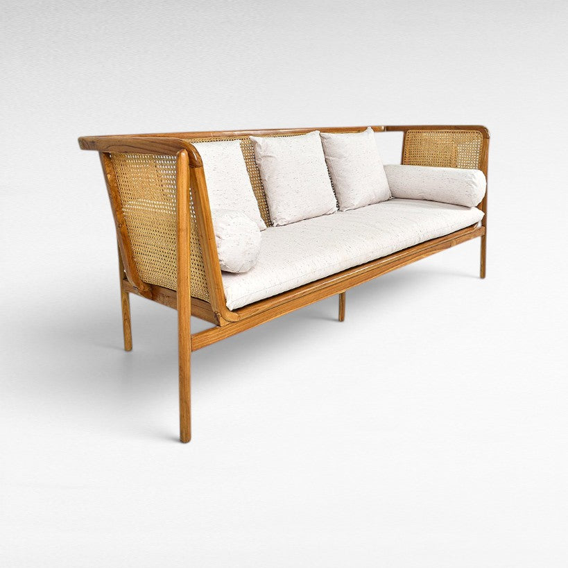 TEAK WOOD AND VIENNESE RAFFIA SOFA