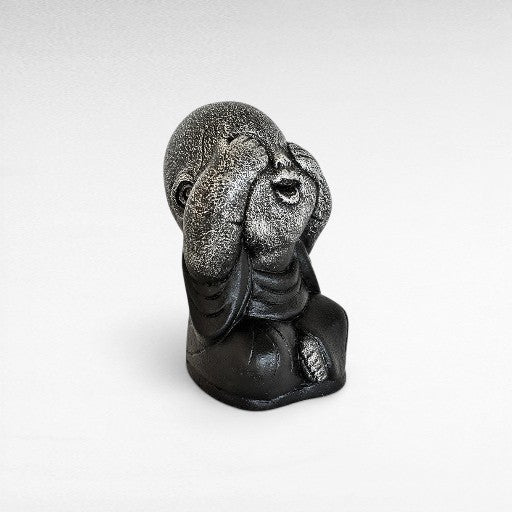 BLIND-DEAF-MUTE SET OF 3 SHAOLINS SILVER & BLACK H.20 CM - Chora Mykonos