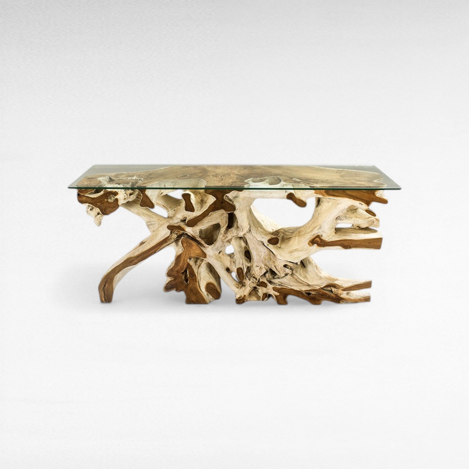 TEAK WOOD ROOT WITH GLASS BLEACHED & NATURAL COLOR W180 |D40 |H80 CM