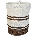SYNTHETIC RATTAN BASKET WITH LID WHITE AND BROWN