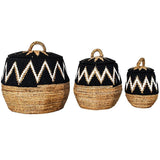 BANANA LEAF WITH MACRAME DETAILS BASKET SET OF 3 24x24x33cm, 37x37x42cm, 54x54x47cm - Chora Mykonos