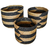 BANANA LEAF BASKETS SET OF 3 NAUTRAL AND BLACK 35x35x33cm, 40x40x35cm, 45x45x38cm - Chora Mykonos