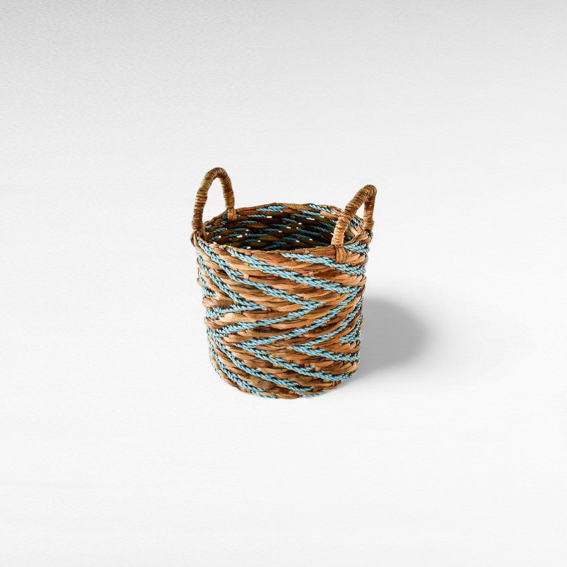 SET OF 3 BASKETS GRASS NATURAL & BLUE 28/35/42cm x 28/35/42cm x 28/32/35cm