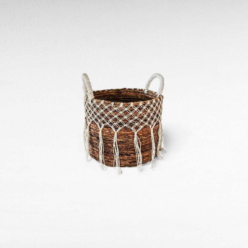 SET OF 3 BASKETS BANANA LEAF NATURAL & WHITE 28/33/38 x 28/33/38 x 25/28/30